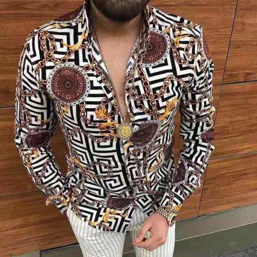 Summer Men Casual Zipper Long Sleeve Print Shirt Tops CS