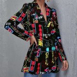 Women Fashion Printed Single Button Long Sleeve Coats 202738#