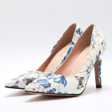 Summer Women Fashion Sexy Floral Print Pumps Tie Ankle Thin Heels 801-1122
