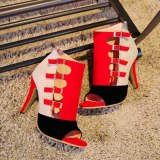 Women Leather PU Hoof Heels Slides Rubber Buckle Strap Fabric Low Sandals