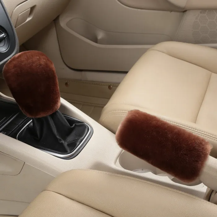 Winter Wool Cold-Proof Car Gear Handle Cover Handbrake Set
