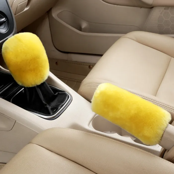 Winter Wool Cold-Proof Car Gear Handle Cover Handbrake Set