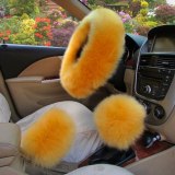 3pcs Soft Winter Long Plush Warm Car Steering Wheel Cover