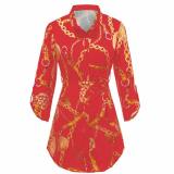 Ladies Fashion Printed Shirt Collar Dresses W980112B