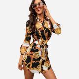Ladies Fashion Printed Shirt Collar Dresses W980112B