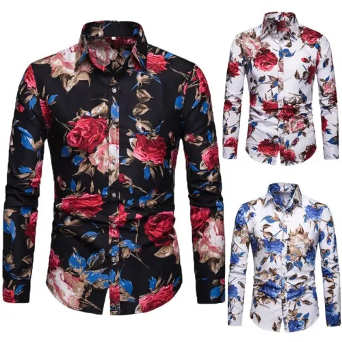 Spring and Autumn Men's Long Sleeve Printed Shirt Tops 1210c1021