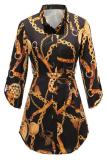 Ladies Fashion Printed Shirt Collar Dresses W980112B