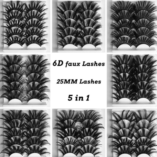 Hot Sale 5 Pair 3D Mink Hair 25mm Fluffy False Eyelashes