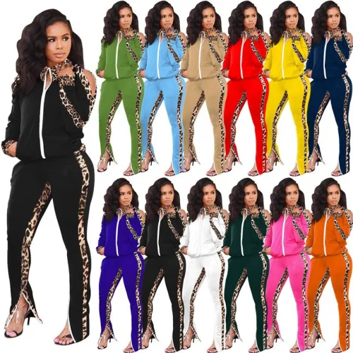 Fashion Long Pant Set Leopard Print 2 Piece Bodysuits Bodysuit Outfit Outfits TP22435