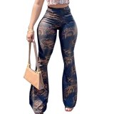 Women Summer Fashion Sexy Snake Print High Waist Jeans Pant Pants Q21PT24556