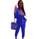 Women's Long-Sleeve Zipper Overalls Trousers With Belt L26475