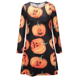 Women Vintage Pumpkin Long Sleeve Print Dresses X01526