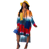 Fashion Printing Pocket Shirt Long Dresses