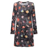 Women Vintage Pumpkin Long Sleeve Print Dresses X01526