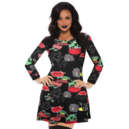 Women Vintage Pumpkin Long Sleeve Print Dresses X01526
