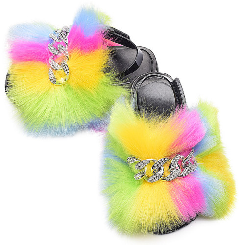 Colorful Imitated Fox Fur Slippers For Middle and Small Children TX-04455