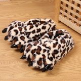 Home Warm Fur Plush Leopard Print Dinosaur Bear Paw Slippers 2001122