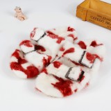 Fashionable Double-Breasted Mink Fur Flat Platform Slippers