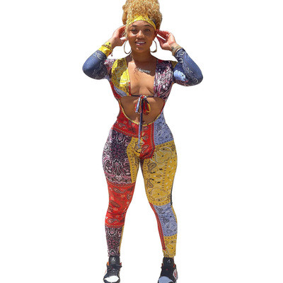 Contrasting Print Sexy Strappy Bodysuits Bodysuit Outfit Outfits (Including Headscarf) BN720011