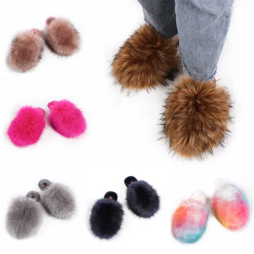 Lovely Faux Fox Fur Slippers slipper Slides