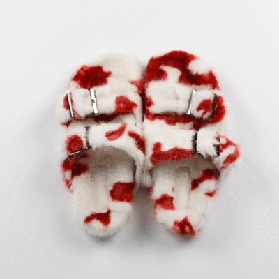 Fashionable Double-Breasted Mink Fur Flat Platform Slippers