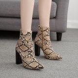Women Block Heels Sexy Short Snake Pattern Boots 7212-56
