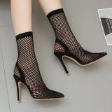 Women Mesh Slip On 12cm Thin Heels High Heels Pointed Toe Boots 6223-34