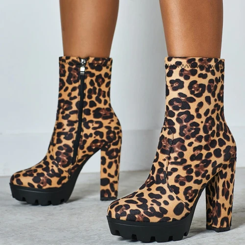 Women's Sexy Leopard Print Short Martin Boots High Heels 1578-23