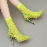 Women Mesh Slip On 12cm Thin Heels High Heels Pointed Toe Boots 6223-34