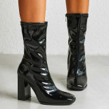 Women's Pointed Toe Patent Leather High Heels Boots 5212-34