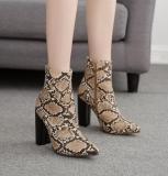 Women Block Heels Sexy Short Snake Pattern Boots 7212-56