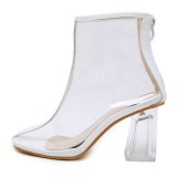 Women's Crystal Thick Heel Transparent Boots High Heels 656-78