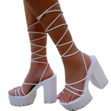 Women Summer Open Round Toe Lace Wedge Heel Sandals YM-32991010