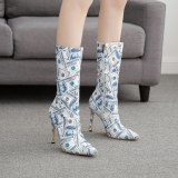 Women Pointed Toe Ankle Dollar High Heel Boots 198-2637