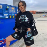 Women Print Two Piece Hooded Bodysuits Bodysuit Outfit Outfits 10019210