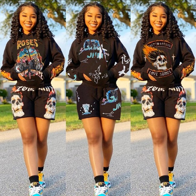 Women Print Two Piece Hooded Bodysuits Bodysuit Outfit Outfits 10019210