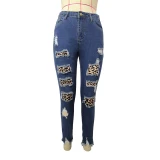 Women Stretch Skinny Hole High Waist Ripped Jeans Pencil Pants PT828697