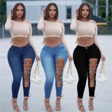 Fashion Sexy Women Jeans Lace Up Hole High Waist Pencil Pant Pants PD940011