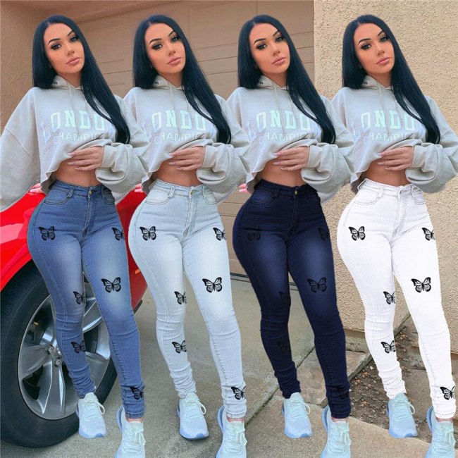 Women Sexy Skinny Jeans High Waist Pencil Print Pants FL936576