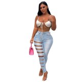 Fashion Women Sexy Jeans Street Casual Hole High Waist Pencil Pants PD931122