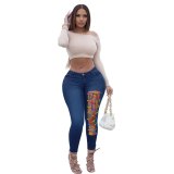 Fashion Sexy Women Jeans Lace Up Hole High Waist Pencil Pant Pants PD940011