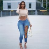 Fashion Sexy Women Jeans Lace Up Hole High Waist Pencil Pant Pants PD940011