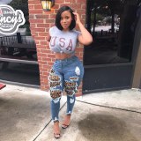 Women Stretch Skinny Hole High Waist Ripped Jeans Pencil Pants PT828697