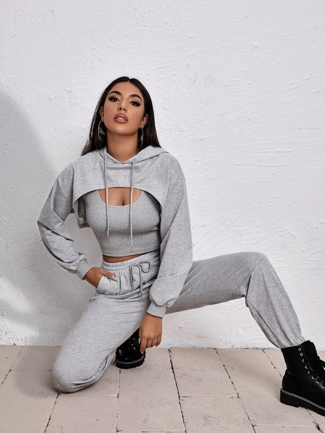 Women's Sports Drawstring Three-Piece Bodysuits Bodysuit Outfit Outfits 8679810