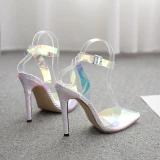 Women PVC Pointed Toe Clear Transparent High Heel Sandals LZ-1021