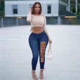 Fashion Sexy Women Jeans Lace Up Hole High Waist Pencil Pant Pants PD940011