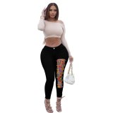 Fashion Sexy Women Jeans Lace Up Hole High Waist Pencil Pant Pants PD940011