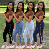 Women's Fashion High Split Tie Jeans Pants PD940516