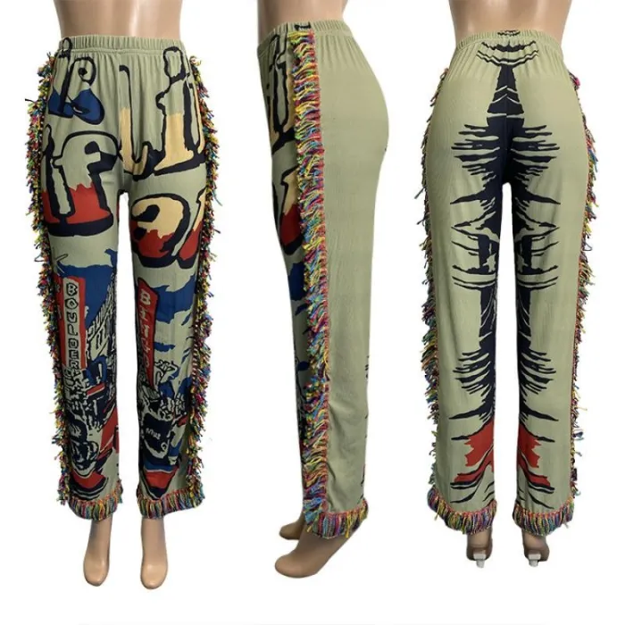 Women's Fashion Trend Hip Hop Strip Running Water Printing Long Pants HB403647