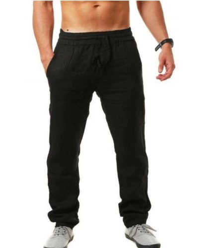 Men's Cotton Summer Breathable Solid Color Linen Pants ck-11122